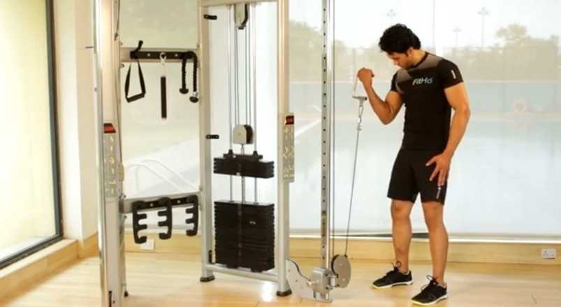 standing one-arm cable curl