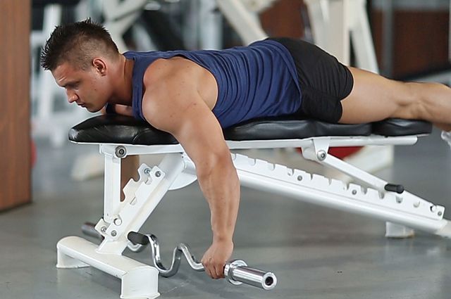 lying cambered barbell row