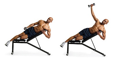 dumbbell lying one-arm rear lateral raise