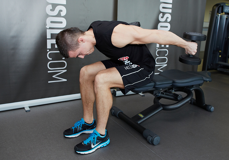 seated bent-over two-arm dumbbell triceps extension