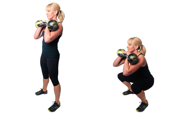 front squats with two kettlebells